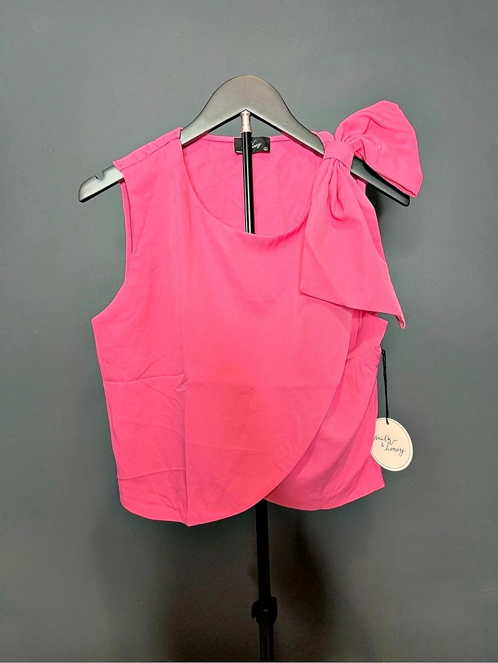 Milk & Honey Pink Bow Shoulder Blouse NWT